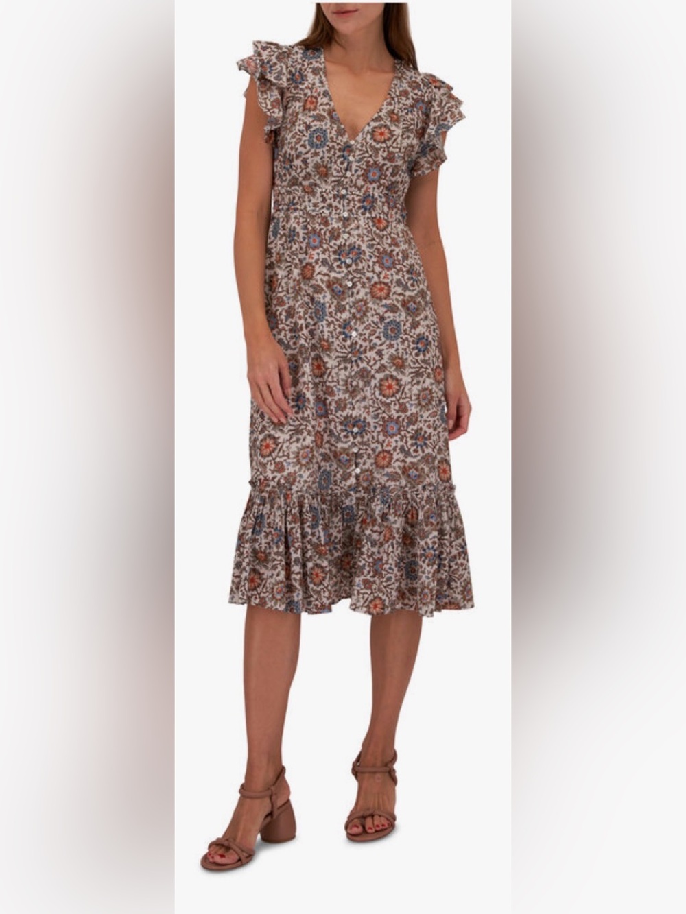 Veronica Beard Dolci Etched Floral Print Ecru Dress